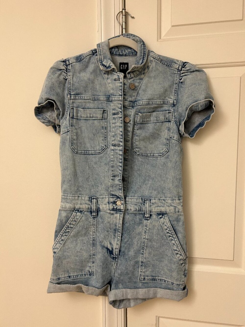 Gap Denim Romper Light Wash Puff Sleeve - Size 4 Tall